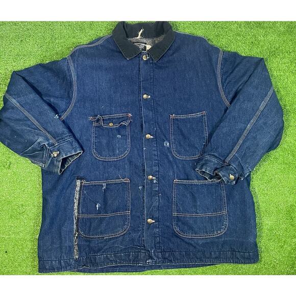 VTG Sears‎ Jacket 3XL Blue Work Leisure Blanket Lined Barn Chore Coat Distressed - Picture 1 of 8